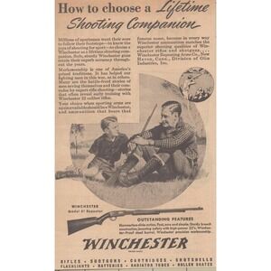1945 Vintage Print Ad Winchester Model 61 Repeater 22 Rifle Father Son Hunting